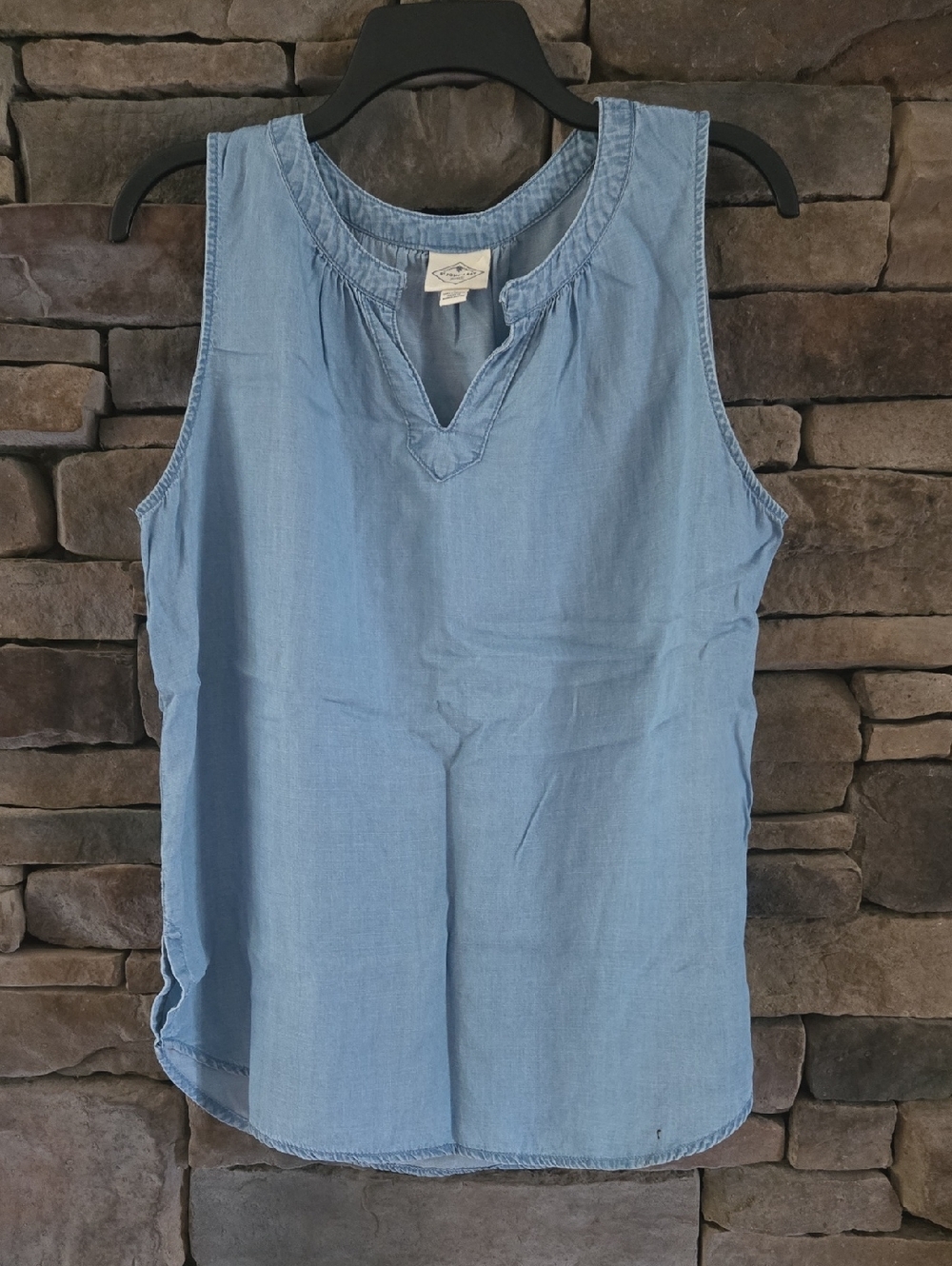 Blue Sleeveless Chambray Top